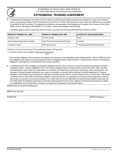 Fillable Online Dcp Psc Form Phs Extramural Training Agreement