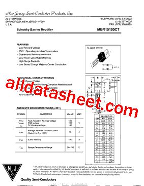 MBR10150CT Datasheet PDF New Jersey Semi Conductor Products Inc