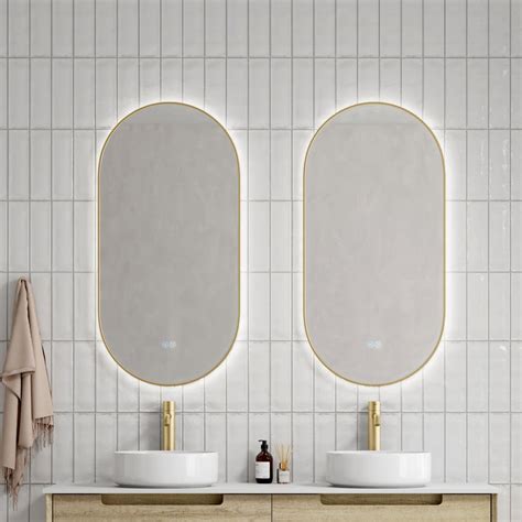 Nik Oval Led Mirror Brushed Gold Lights And Lamps Australia