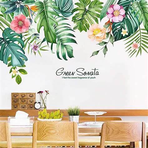 Diy Green Plants Leaves Tropical Flower Wall Decal Laszola Removable