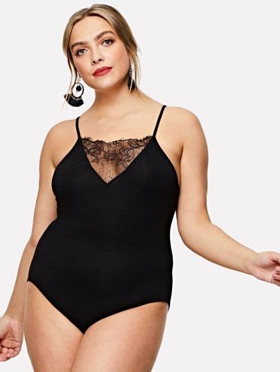 Shein Plus Lace Panel Cami Bodysuit Cami Bodysuit Curvy Women Fashion Fashion