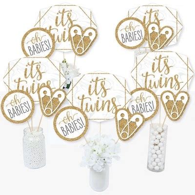 Big Dot Of Happiness It S Twins Gold Twins Baby Shower Centerpiece