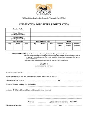 Fillable Online Cci Asn Application For Litter Registration Cci Asn