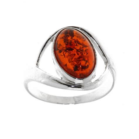 Bague Argent Ambre Pierre Ovale X Mm Ref