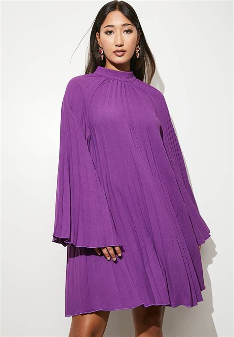 Volume Sleeve Pleated Mini Dress Purple Magic Velvet Formal