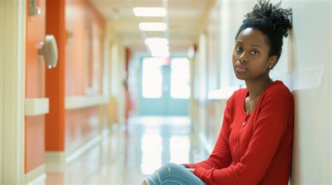 Contemplative Woman In Hospital Corridor Healthcare Mental Health