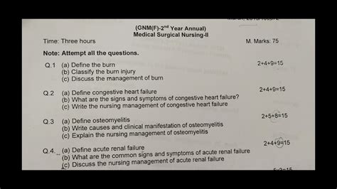 Medical Surgical Nursing 2 Gnm 2nd Year Previous Question Paper