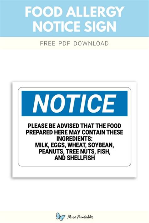 Printable Food Allergy Notice Sign Template Food Allergies