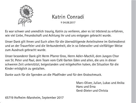 Traueranzeigen Von Katrin Conrad Vrm Trauer De