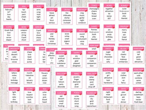 Printable Valentines Day Taboo Game Cards Instant Download Game