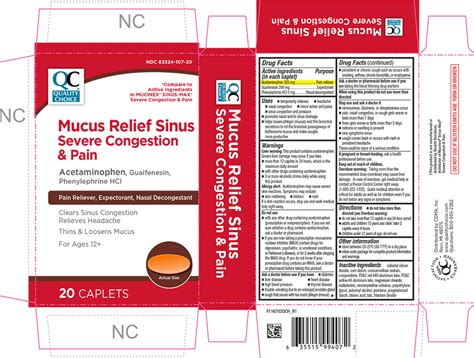 Fda Label For Mucus Relief Sinus Severe Congestion And Pain Tablet