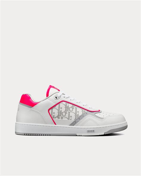 Dior B27 White and Neon Pink Smooth Calfskin with White Dior Oblique Galaxy Leather Low Top ...