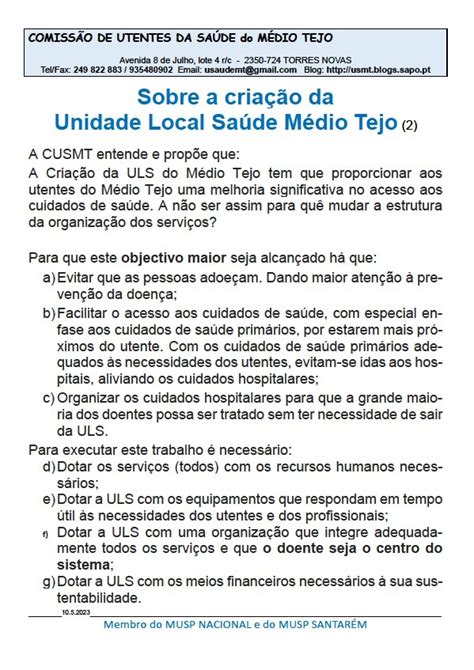 Sobre a criação da Unidade Local Saúde Médio Tejo 2 Utentes da