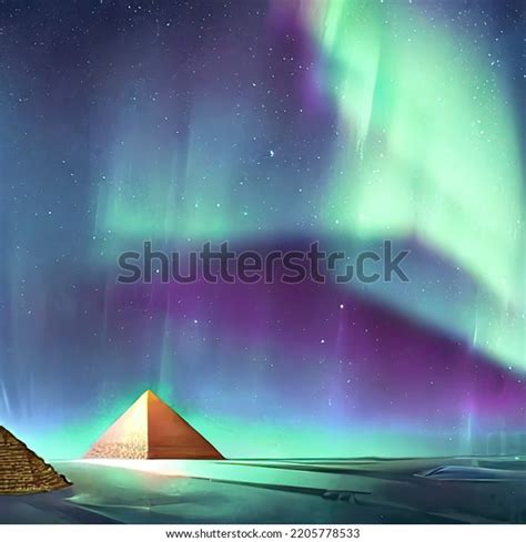 Egyptian Pyramids During Aurora Borealis Stock Illustration