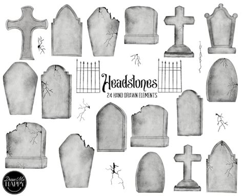 Gravestone Clipart Watercolor Gravestones Graveyard Clipart Etsy