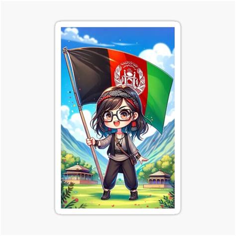 Cute Anime Girl Supporting Afghanistan Waving The Afghan Flag Sticker