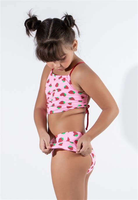 Biquíni Infantil Vekyo Moda Praia Verão Cropped Estampado Rosa Compre