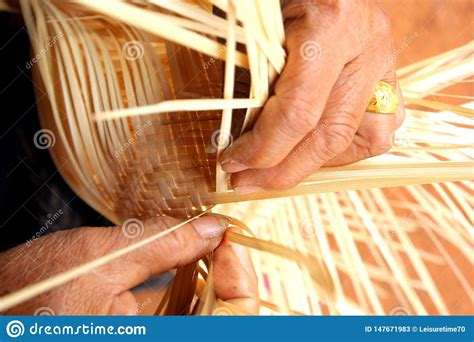 Villagers Took Bamboo Stripes To Weaving Basket Stock Image Image Of