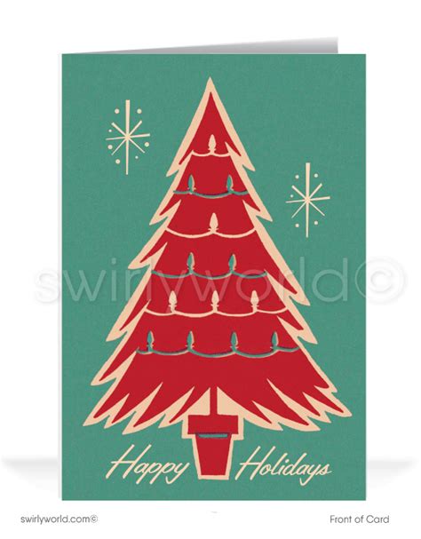 1950s 1960s Retro Atomic Age Mid Century Modern Vintage Printed Christmas Holiday Greeting Cards