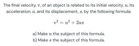 solved  final velocity    object  related   initial