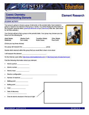 Fillable Online Genesismission Jpl Nasa Cosmic Chemistry Element