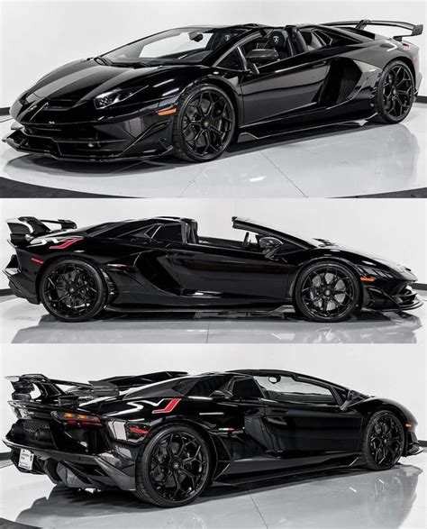 three different views of a black sports car