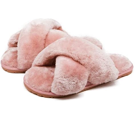 Shoes Fuzzy Cross Band House Slippers Soft Plush Furry Fur Open Toe