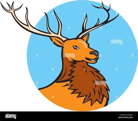 Illustration Of A Red Stag Deer Buck Head Facing Side Set Inside Circle On Isolated Background