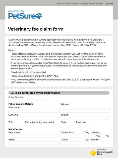 Fillable Online Petsure Veterinary Fee Claim Petsure Veterinary Fee