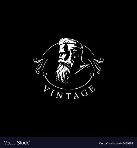 Bearded old man bust logo template elder hipster Vector Image