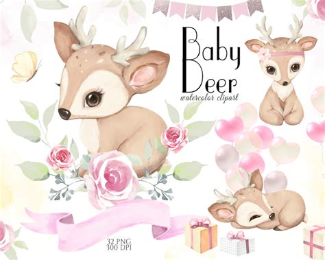 Cute Deer Girl Baby Deer Clipart Little Animals Watercolor Etsy Uk