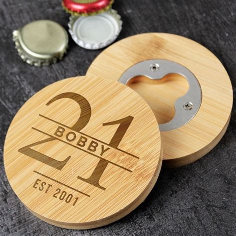 Personalised Big Age Bamboo Bottle Opener Coaster