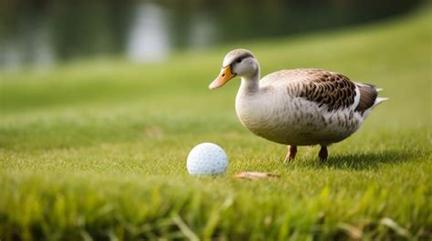 Premium Ai Image A Duck With A Golf Ball On The Green