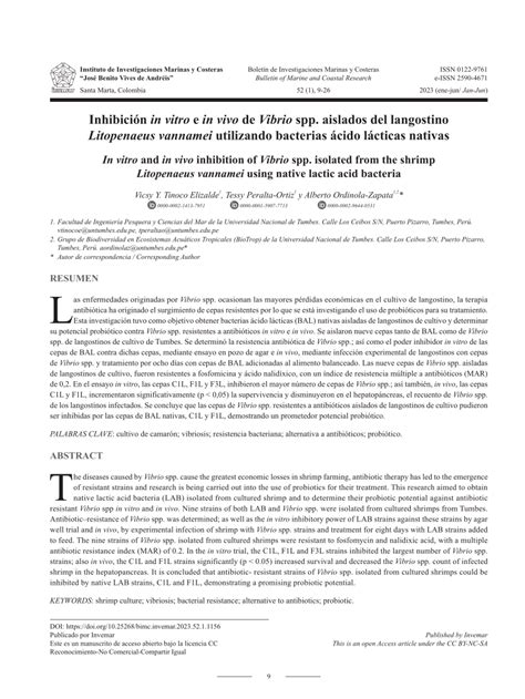 PDF Inhibición in vitro e in vivo de Vibrio spp aislados del