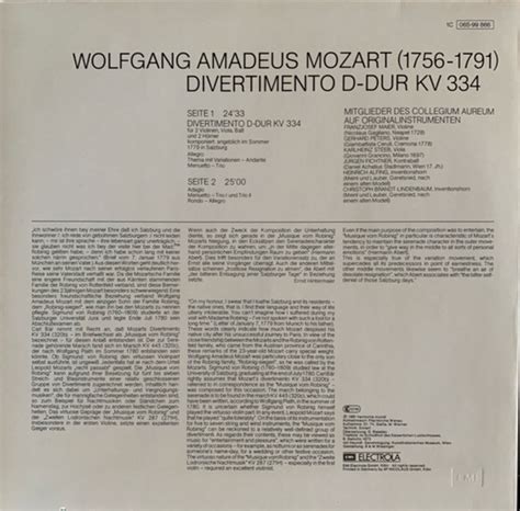 Wolfgang Amadeus Mozart Collegium Aureum Divertimento D Dur Kv