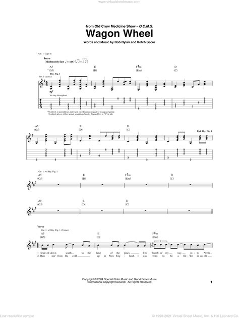 Boby Dylan Wagon Wheel Sheet Music For Guitar Tablature Pdf