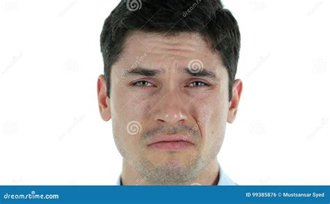 Sad Crying Man Face Close Up Isolated On White Background Stock Photo