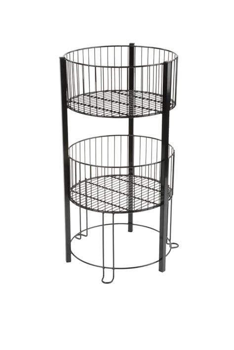 Round Tiered Wire Dump Bin Floorstanding 2 Baskets Black Wire