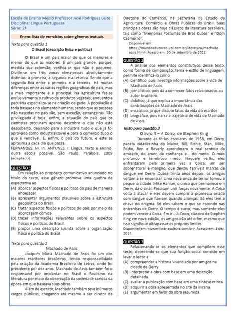 Exercicios Sobre Generos Textuais - Exercícios sobre Gêneros Textuais | PDF | Brasil | Narrativa