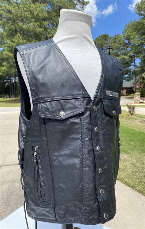 Harley Davidson Men Piston Ii Leather Snap Vest Xl He Gem