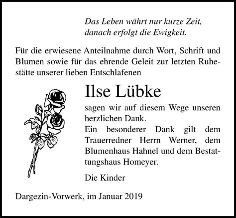 Traueranzeigen Von Ilse L Bke Trauer Anzeigen De