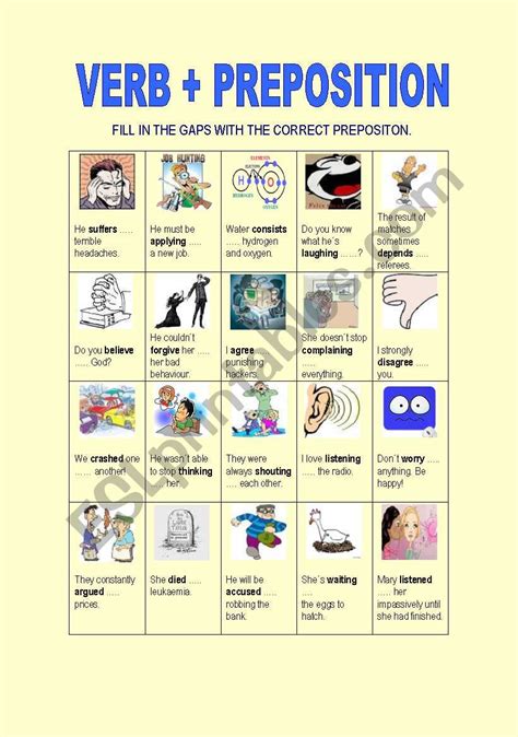 Verb Preposition Esl Worksheet By Anareb