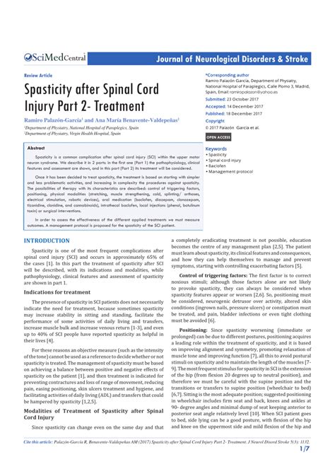 Pdf Spasticity After Spinal Cord Injury Part 2 Treatment