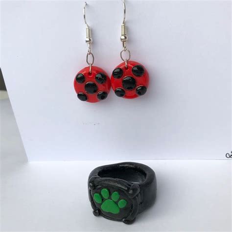 Miraculous Ladybug Earrings And Cat Noir Only £350 Diy Clay Rings