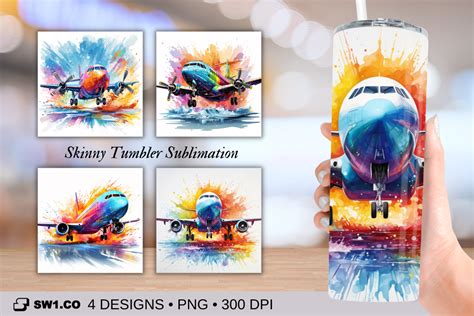 Rainbow Airplane Tumbler Sublimation Png Graphic By Sw Co Design