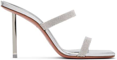 Amina Muaddi Silver Rih Slipper Heeled Sandals Ssense