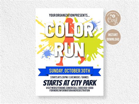 Editable Color Run Flyer Flyer Template Event Flyer Etsy