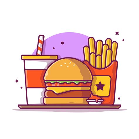 Burger French Fries And Soft Drink Cartoon Vector Icon Illustration