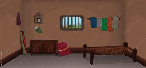 Village room inside cartoon background vector, poor room interior ...