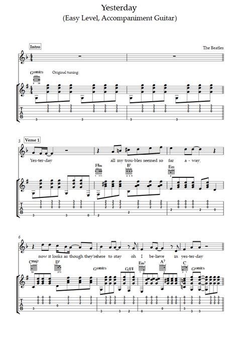 Yesterday The Beatles Guitar Chords